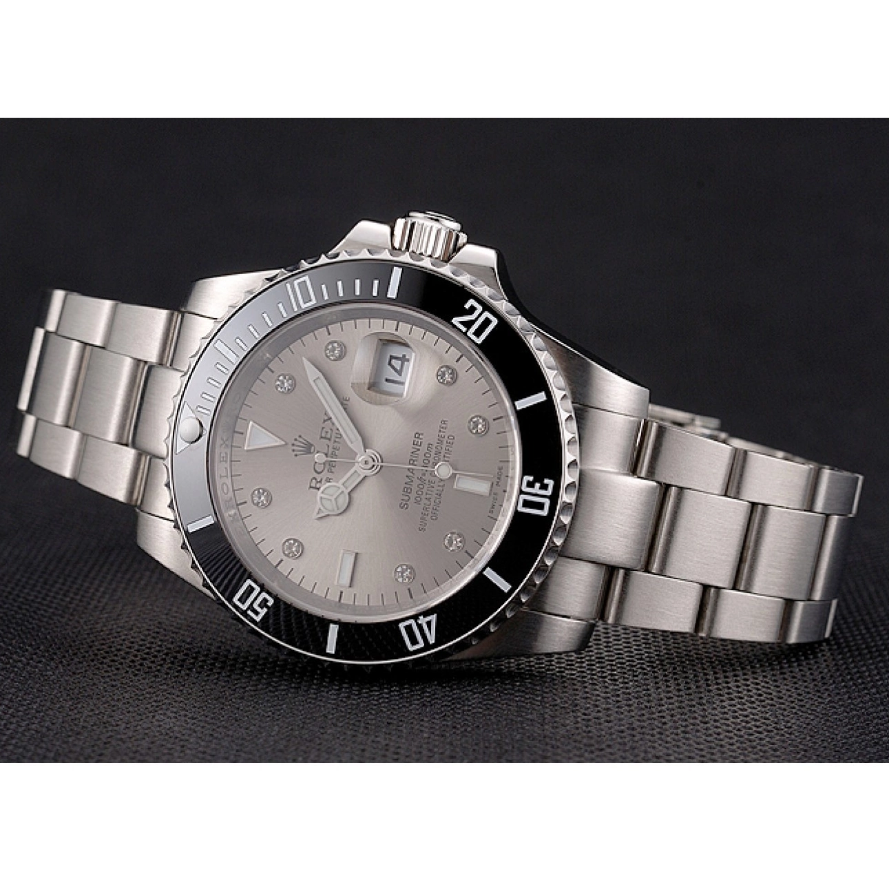 Aaa replica watch Steel Stainless Markings Submariner Diamond Bracelet Black Dial Rolex Case Swiss Silver And Bezel 0715